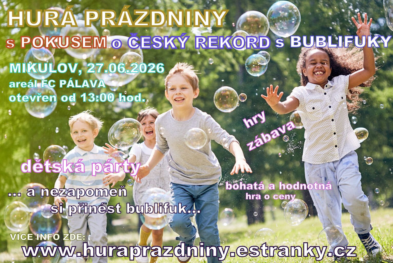 Hurá prázdniny s pokusem o český rekord s bublifuky